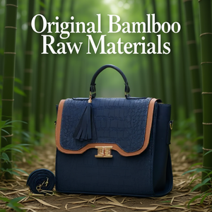 Bolso de mujer Fana Belen M3825, bolso de mano de materiales de bambú en color azul marino con cierre y bolsillo con cremallera - Product Image 2