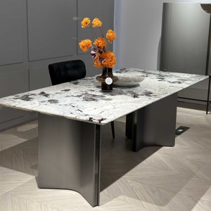Nhập khẩu tuyết núi màu xanh hiện đại sang trọng đá bàn ăn cao cấp Nhà hàng hình chữ nhật kim loại chân dài bảng cho đồ nội thất - Product Image 1