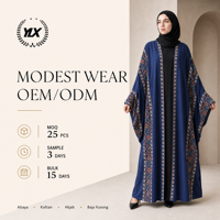 Abaya Kimono Ouvert en Coton Bleu Marine Yilixin Personnalisé pour Femme, Bordures Brodées Ethniques, OEM ODM Marque Privée, Style Modeste de Dubaï