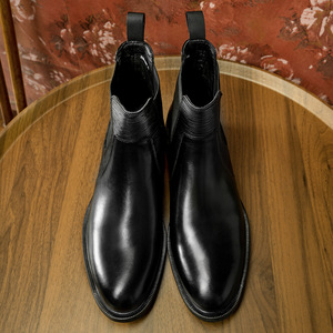 Botas Chelsea de Cuero Genuino Negro, Punta Redonda, Sin Cordones, Suela de Goma Antideslizante, Estilo para Oficina y Carrera, Todas las Temporadas - Product Image 4