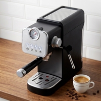 Machine à expresso semi-automatique compacte noire en plastique avec manomètre et commande par bouton, populaire à l'étranger