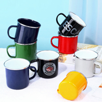 Vente en gros de tasses à café et à thé en émail avec logo personnalisé, réutilisables, à rebord roulé, en métal et acier, vierges pour sublimation, avec poignée, pour le camping