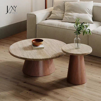 Ensemble de tables basses en travertin, plateau en pierre naturelle avec base en bois, tables gigognes modernes pour salon
