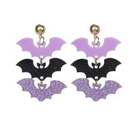 Boucles d'oreilles pendantes gothiques tendance pour Halloween, 3 couches, en acrylique, motif chauve-souris, scintillantes, multicolores, violet et noir, pour femme, bijoux de fête, cadeaux