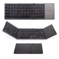 Keyboard Lipat Mini Portabel Tiga Lipatan BT Ultra-tipis Berbahan Alloy Nirkabel dengan Touchpad untuk IOS Android Windows iPad