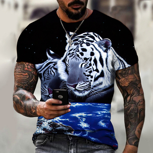 Wholesale Tiger Cartoon <strong>3D</strong> <strong>Printing</strong> Men's Knitted Polyester/Cotton Oversized <strong>T</strong>-<strong>shirt</strong> High Quality Summer Top - Product Image 2