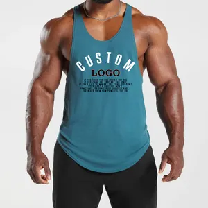 2024 summer gym men sleeveless print on demand blank muscle oversized breathable stringers Custom logo thick sport vest tank top