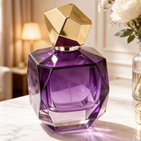 Flacon de parfum Alien Retro Dubai en verre violet avec couvercle et anneau dorés 100ml, flacon de parfum vide de luxe avec emballage en boîte carrée