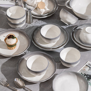 Service <span class=keywords><strong>de</strong></span> table en céramique grise 60 pièces, ensembles <span class=keywords><strong>de</strong></span> bols et d'assiettes en porcelaine, cadeau <span class=keywords><strong>de</strong></span> mariage, pour 12 personnes, <span class=keywords><strong>vaisselle</strong></span> en céramique - Product Image 3