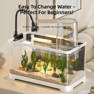 Aquarium de bureau à pression négative ultra-transparent pour poissons rouges, avec filtre 4-en-1, vente en gros - Product Image 3