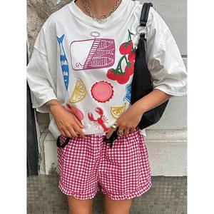 FOXA Women's <b>Gingham</b> Plaid Boxer Shorts Elastic Waist Ruffle Summer Sleepwear Pajama Lounge Bottoms - Product Image 6