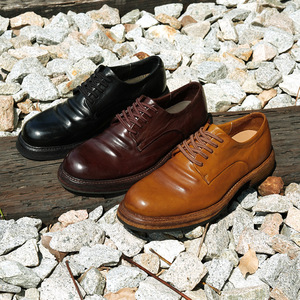 รองเท้าหนังผู้ชายแบบผูกเชือก สไตล์ธุรกิจ ทำจากหนังม้า ผ่านกระบวนการฟอกและทำให้ดูเก่าแบบวินเทจ รองเท้าเดอร์บี้ทำมือ - Product Image 2