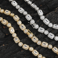 Strass en cuivre doré taille émeraude pour homme, bijoux de déclaration Hip Hop Iced Out