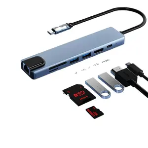 USB C HUB 4K 60Hz 30HzタイプCからHD2.0 RJ45 USB 3.0 PD100Wアダプター (Macbook Air Pro iPad Pro M1PCアクセサリー用) USBハブ