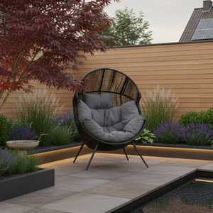 AJUNION Fauteuil œuf autoportant en rotin tressé avec structure en acier KD, chaise longue de jardin pour l'extérieur et l'intérieur - Product Image 1