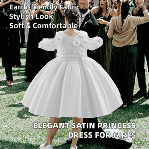 Nouvelle robe de princesse bouffante pour filles, robe de cérémonie formelle pour enfants, en satin uni, boutonnée, pour l'été, pour les spectacles, pour les mariages - Product Image 2