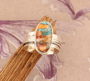 925 Sterling Silver Vintage Oyster Turquoise Gemstone Spinner Ring Sculptée à la main Poire Cut pour les mariages ou les fêtes des femmes - Product Image 5