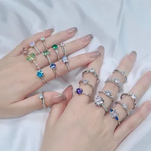 YILUN 925 Sterlingsilber klassische Edelsteinringe Kubik-Zirkonium-Diamant hochwertig langlebig bunte Ringsets für Damen