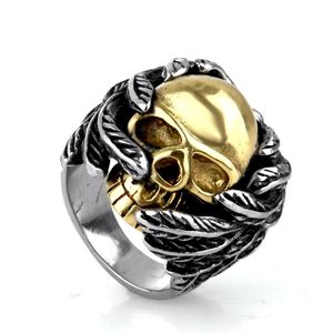 MECYLIFE 두 톤 스테인리스 골드 해골 헤드 링 골동품 날개 스타일 반지 - Product Image 1