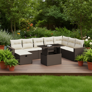 Ensemble de canapés de jardin en rotin brun avec rangement, mobilier d'extérieur au design contemporain, coussins en mousse haute densité imperméables - Product Image 2
