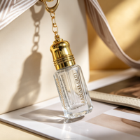 Bouteille en verre transparent octogonale de luxe avec bouchon à vis, style arabe, pour huile d'Oud Attar, avec porte-clés