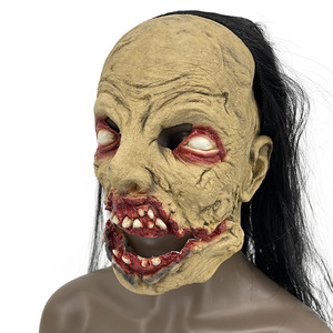 Halloween Scary Latex Mask Halloween Terror Ghost Face Mask Long Hair Ugly Green Face Mask for Halloween Party Decoration - Product Image 3