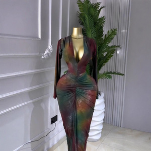 ชุดเดรสแม็กซี่เดรสเข้ารูปแขนยาวคอวีลึกสำหรับผู้หญิง - ชุดเดรสแฟชั่นสำหรับงานปาร์ตี้ยามเย็นสุดอินเทรนด์ - Product Image 5