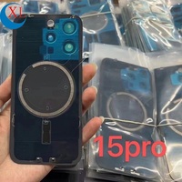 Untuk iPhone 14 14Plus 15 Plus 15 Pro Max Kaca Belakang Dengan Bingkai Bezel Pelat Logam Cincin Magnet & Kabel Fleksibel Pengisian Daya