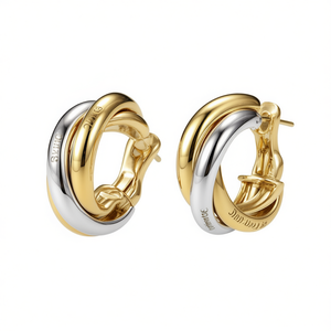 E3111 Two-Tone <b>Huggie</b> Earrings 18K <b>Solid</b> <b>Gold</b> Geometric Minimalist Unisex Everyday Wear - Product Image 1