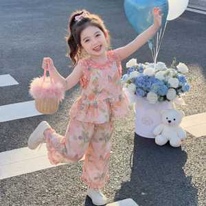 Conjunto de Verano de Dos Piezas <span class=keywords><strong>para</strong></span> Niñas: Top sin Mangas con Estampado Floral <span class=keywords><strong>y</strong></span> Pantalones Anchos, Ideal <span class=keywords><strong>para</strong></span> Niñas <span class=keywords><strong>Altas</strong></span> - Product Image 5