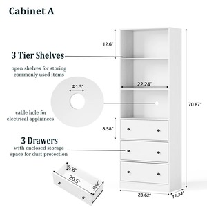 Custom High Quality 70 Inch White Tiered Shelf Standard <strong>Bookcase</strong> Cabinet with Drawers Open Shelves Storage Bookshelf - Product Image 4