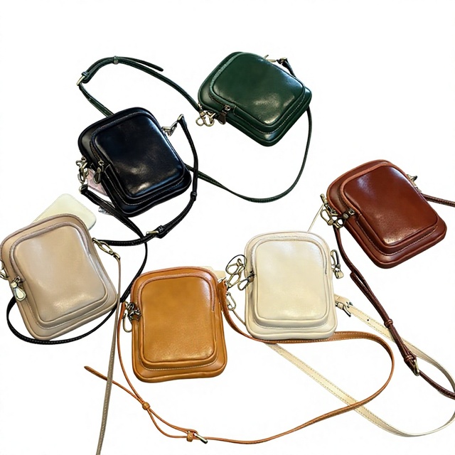 2026 New Soft Genuine Leather Crossbody Shoulder Bag for Women Zipper Closure Small Mini Phone Bag