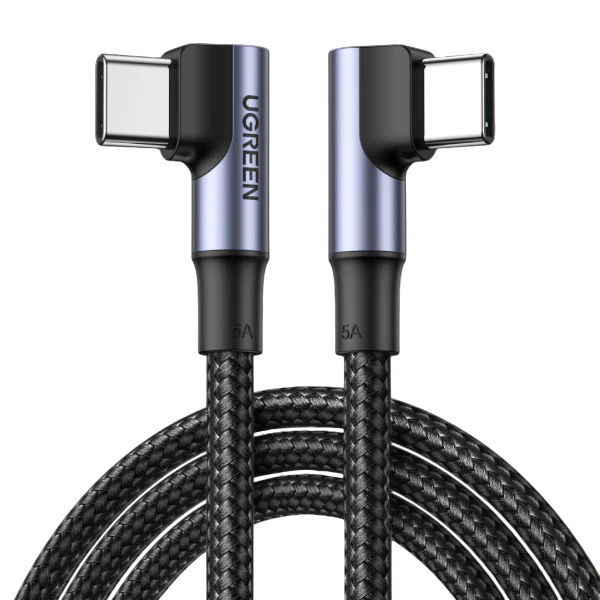 UGREEN USB C to USB C 90° Cable 100W PD Fast Charge 5A E Mark 480Mbps Nylon Braided for Laptop Phone Switch