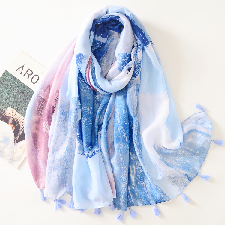 margarines hooded scarf blue フードスカーフ Sarahbel Silk Scarf Garden Blue サラベル シルクスカーフ