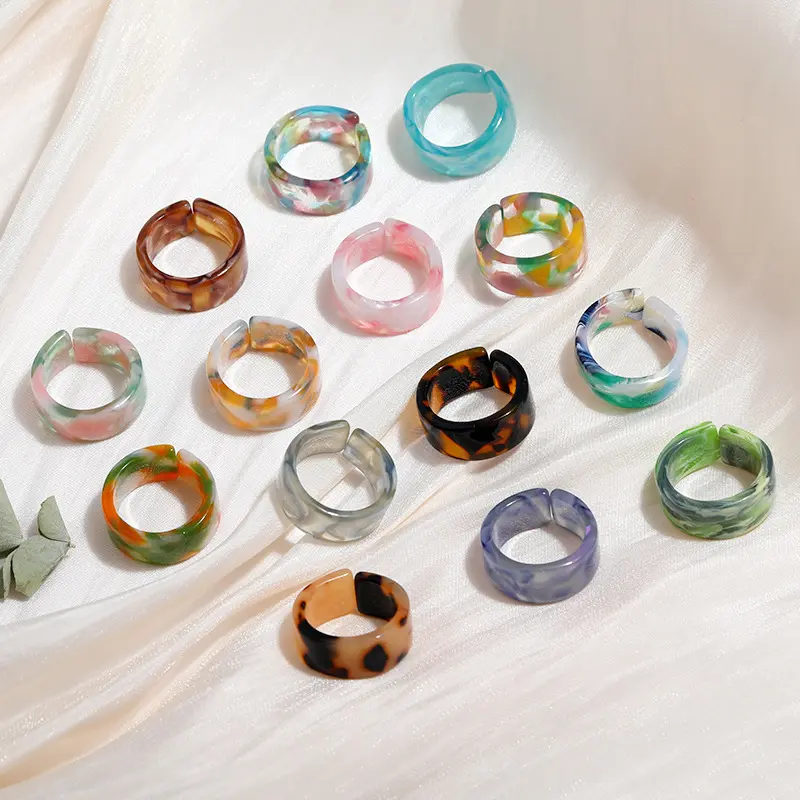 Ensemble de bijoux coréens en résine acrylique, bagues tendance, ouvertes et réglables, grosses bagues colorées, pour femmes, lot de bagues