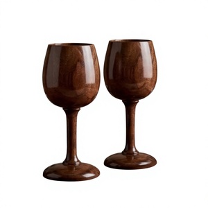 AZ ENTERPRISES Lot de 2 verres à vin en bois faits à la main, écologiques, capacité 250 ml, design rond classique pour cocktails - Product Image 5