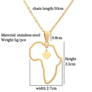Collar de acero inoxidable joyería personalizada chapado en oro país Mapa África mapa collar