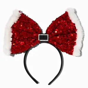 Christmas style red sequin bow and fluffy lace cute bow hair clip for girls party