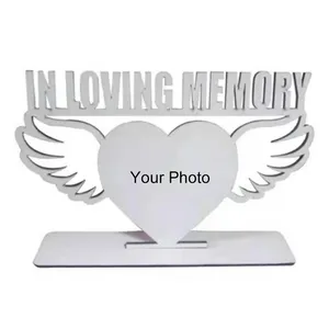 Custom Mdf Wooden Heart, Wing In Loving Memory Sublimation Photo Frame Blanks/