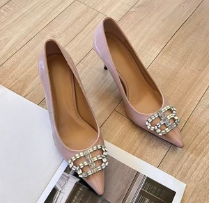 Nuevos Zapatos de Tacón Alto de Cuero con Cristales, Color Rosa, Estilo Parisino, Punta en Pico, 9 Pulgadas, para Fiesta, Verano, Producto de Alta Gama - Product Image 4