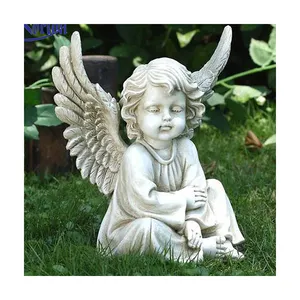Stone Carving White Marble Angel Garden Statue Cherub Sculpture For Sale