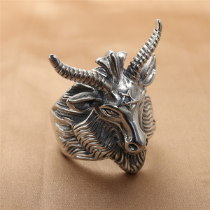 Men's Silver Animal Ram <b>Ring</b> <b>Titanium</b> Steel Punk Style Geometric Design Gift Jewelry - Product Image 1
