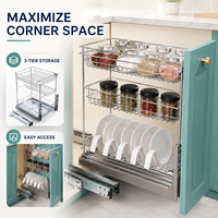 Étagère à épices coulissante double couche moderne TKK en acier inoxydable pour rangement de cuisine, organisateur de condiments pour tiroir de placard