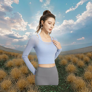 Ropa de gimnasio de manga larga suave curvada transpirable ligera para mujer personalizada de secado rápido dos piezas Skinny Fit entrenamiento correr frente - Product Image 2