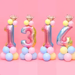 Globos de números de 32 pulgadas, Decoración de cumpleaños, colores, arcoíris, juego de aluminio