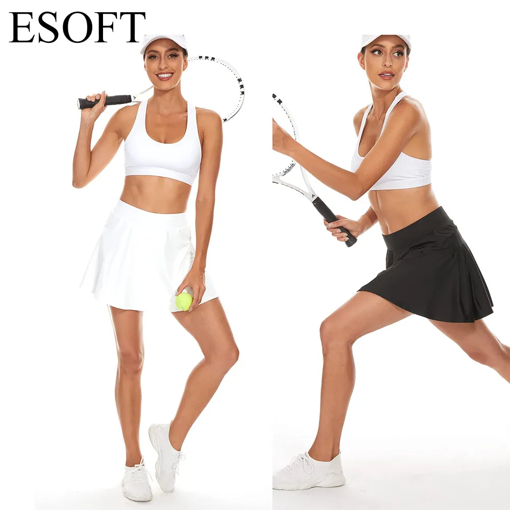 Esoft của phụ nữ xếp li quần vợt váy lớp Ruffle Mini váy với quần short cho chạy tập luyện