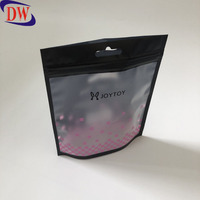 Pochette refermable en PP noir mat, résistante à l'humidité, avec fenêtre transparente avant et arrière, fermeture éclair givrée, pour emballage de sous-vêtements féminins
