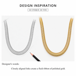 Collier chaîne chevrons or et argent en acier inoxydable, chaîne serpent plate 41+5,5 cm - Product Image 2