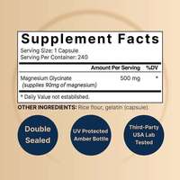 Capsules de glycinate de magnésium 500 mg à absorption élevée, complément alimentaire, soutient la fonction nerveuse quotidienne, 60 capsules OEM, vente chaude
