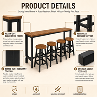 Ensemble table et tabourets de bar longs et imperméables pour l'extérieur, style industriel rustique, pour patio, jardin, cour arrière